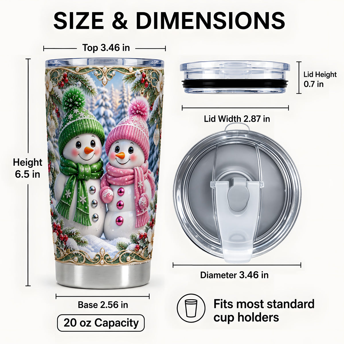 #pl[20oz|Steel] Snowman Couple Tumbler 20oz, Christmas Tumbler, Stainless Steel Travel Cup