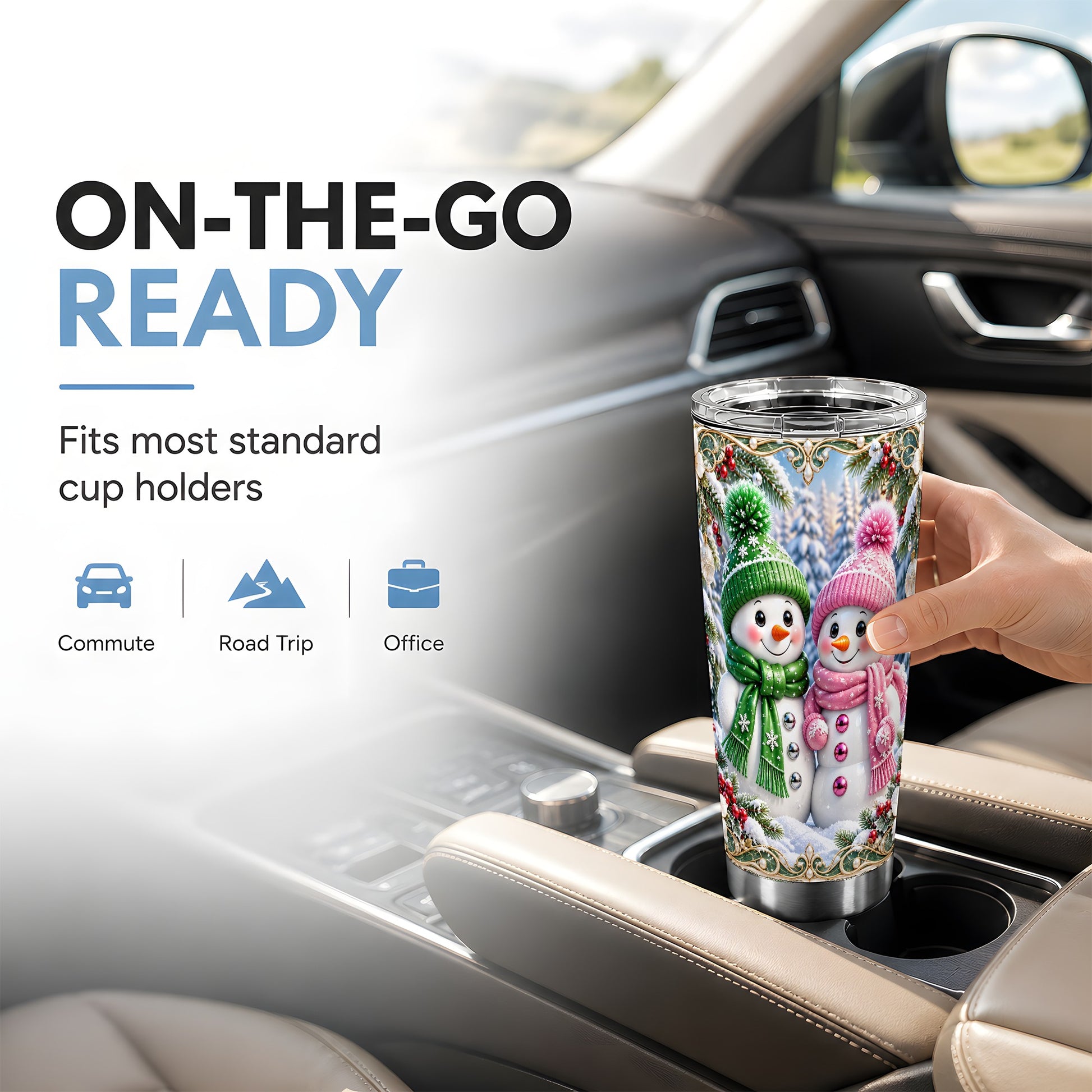 #pl[20oz|Steel] Snowman Couple Tumbler 20oz, Christmas Tumbler, Stainless Steel Travel Cup