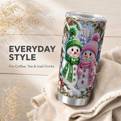 #pl[20oz|Steel] Snowman Couple Tumbler 20oz, Christmas Tumbler, Stainless Steel Travel Cup