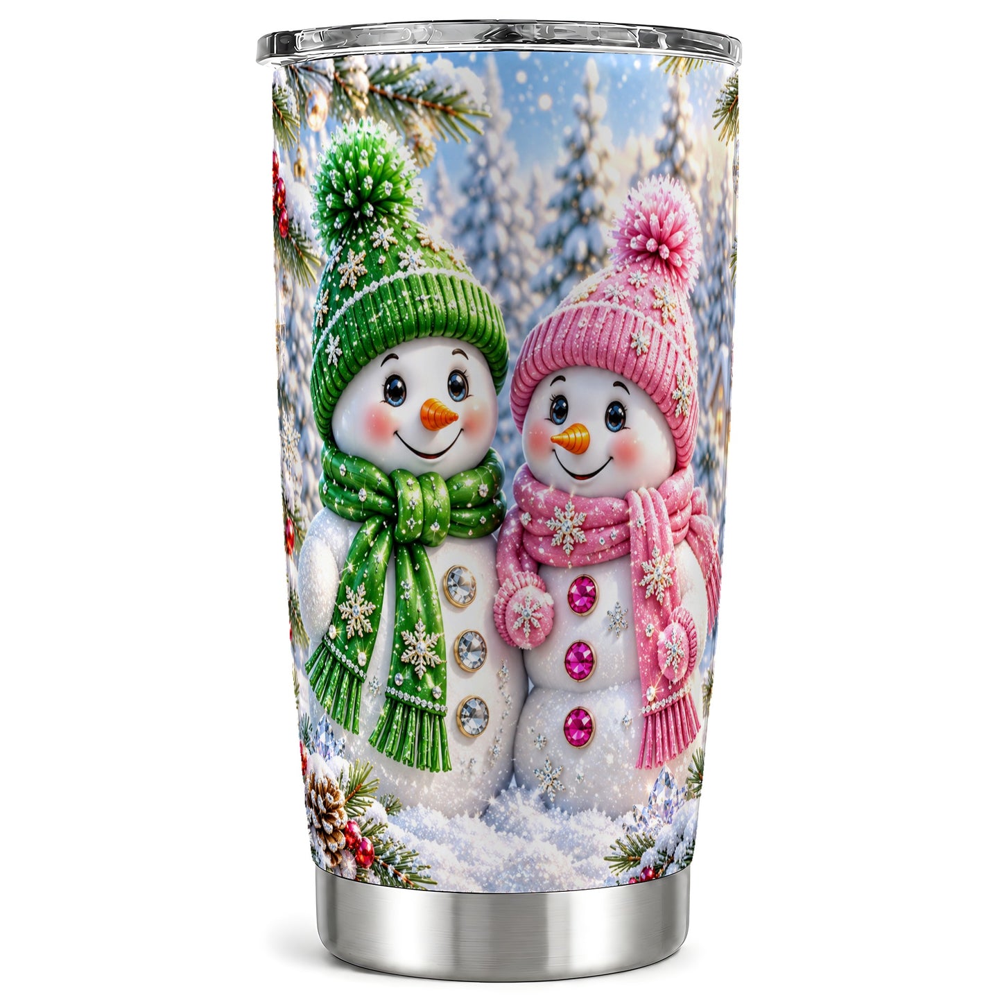 Snowman Couple Tumbler 20oz, Winter Tumbler, Stainless Steel Travel Cup