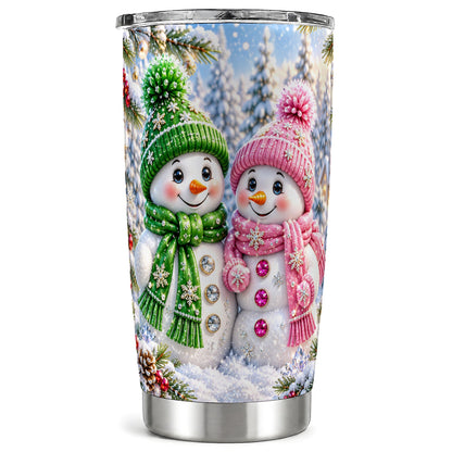 Snowman Couple Tumbler 20oz, Winter Tumbler, Stainless Steel Travel Cup