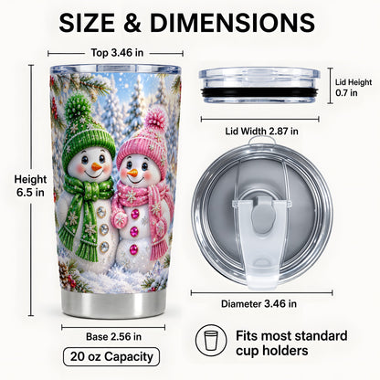 #pl[20oz|Steel] Snowman Couple Tumbler 20oz, Winter Tumbler, Stainless Steel Travel Cup
