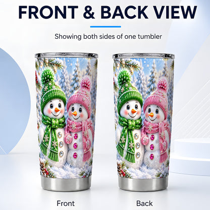 #pl[20oz|Steel] Snowman Couple Tumbler 20oz, Winter Tumbler, Stainless Steel Travel Cup