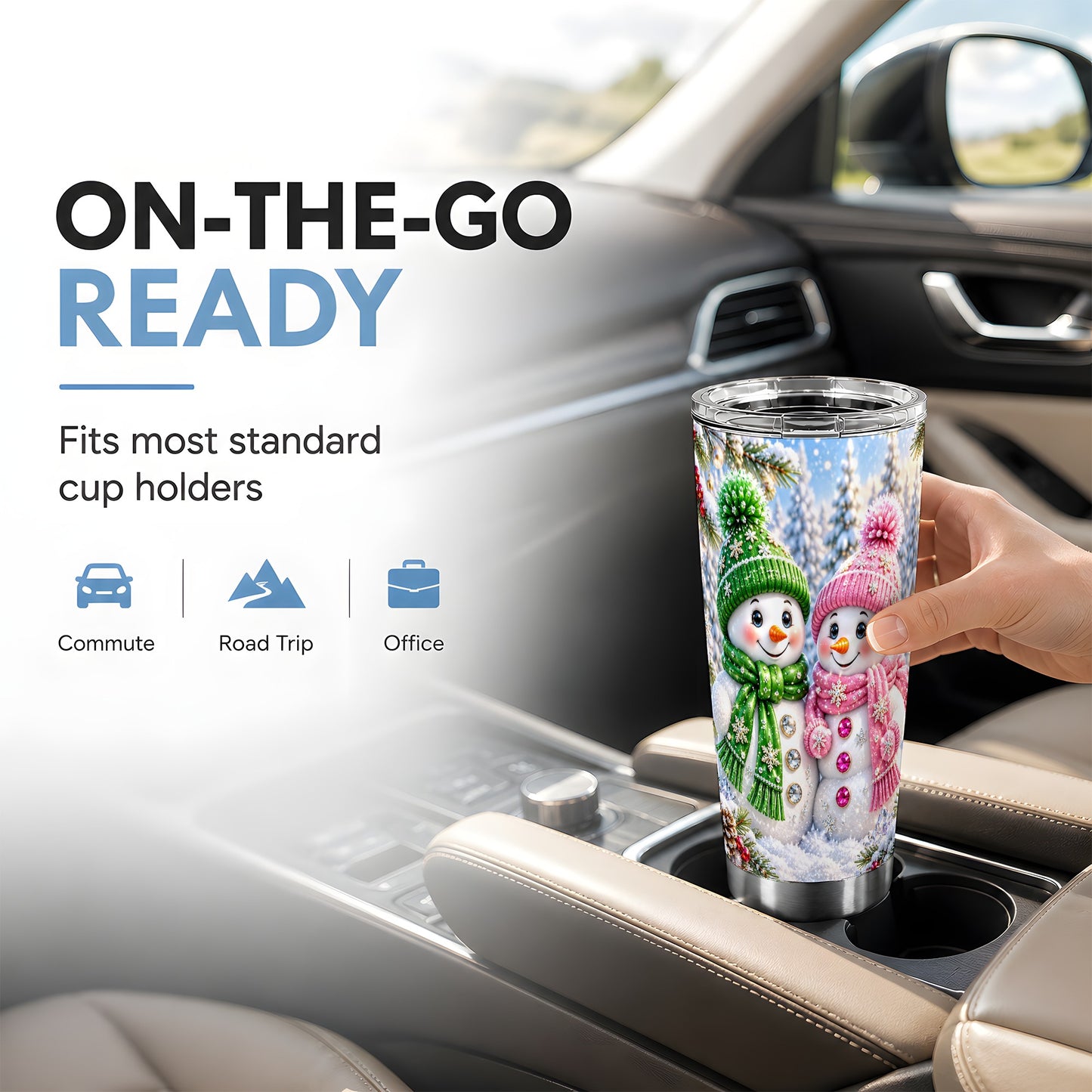 #pl[20oz|Steel] Snowman Couple Tumbler 20oz, Winter Tumbler, Stainless Steel Travel Cup