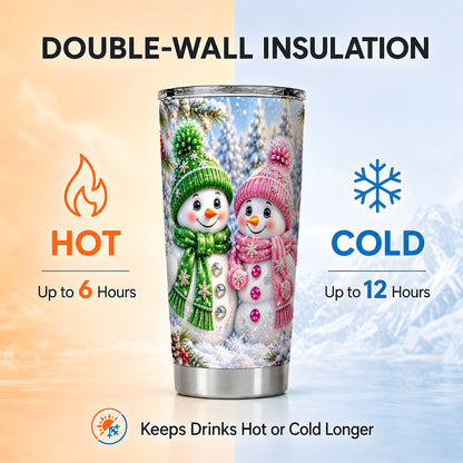 #pl[20oz|Steel] Snowman Couple Tumbler 20oz, Winter Tumbler, Stainless Steel Travel Cup