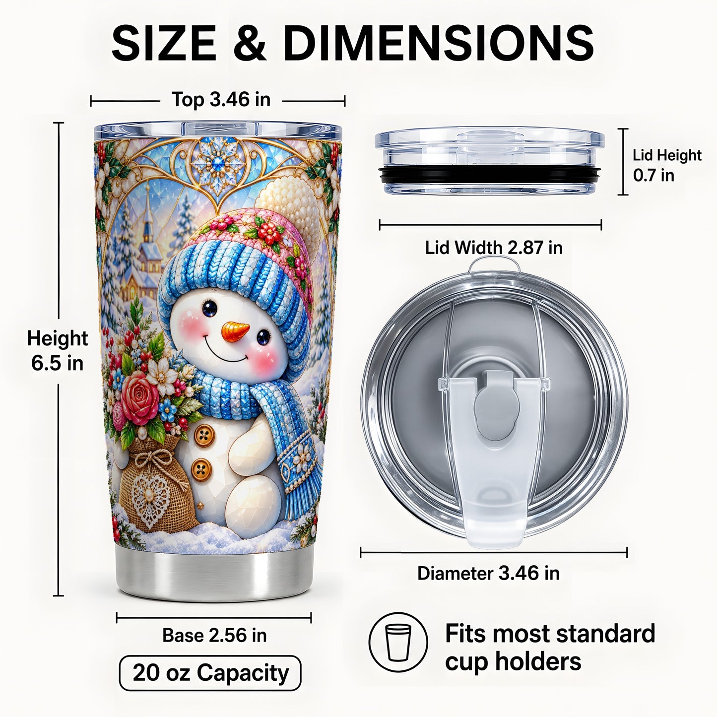 #pl[20oz|Steel] Floral Snowman Tumbler 20oz, Winter Tumbler, Stainless Steel Travel Cup
