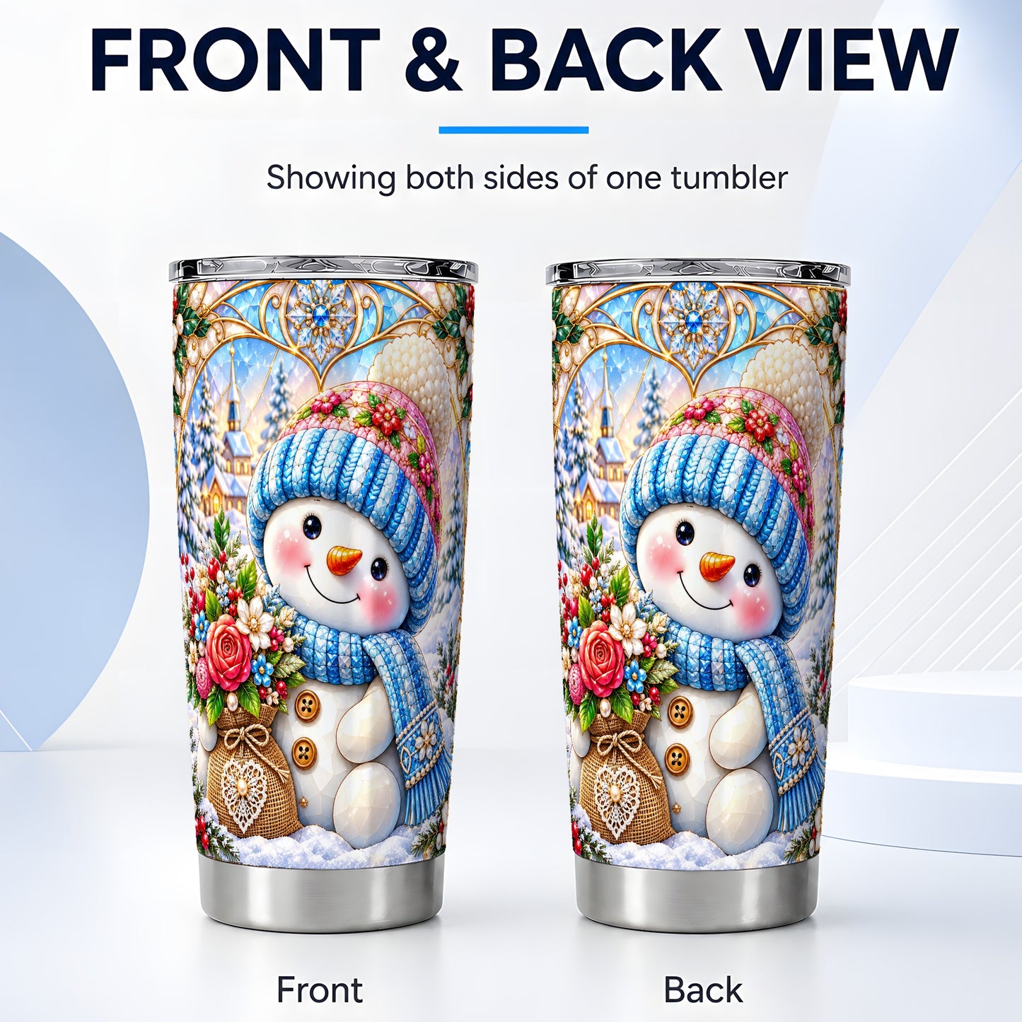 #pl[20oz|Steel] Floral Snowman Tumbler 20oz, Winter Tumbler, Stainless Steel Travel Cup
