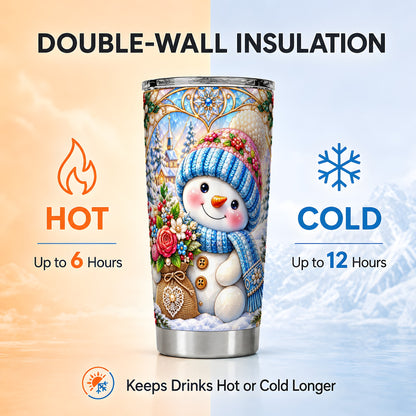 #pl[20oz|Steel] Floral Snowman Tumbler 20oz, Winter Tumbler, Stainless Steel Travel Cup