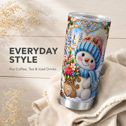 #pl[20oz|Steel] Floral Snowman Tumbler 20oz, Winter Tumbler, Stainless Steel Travel Cup