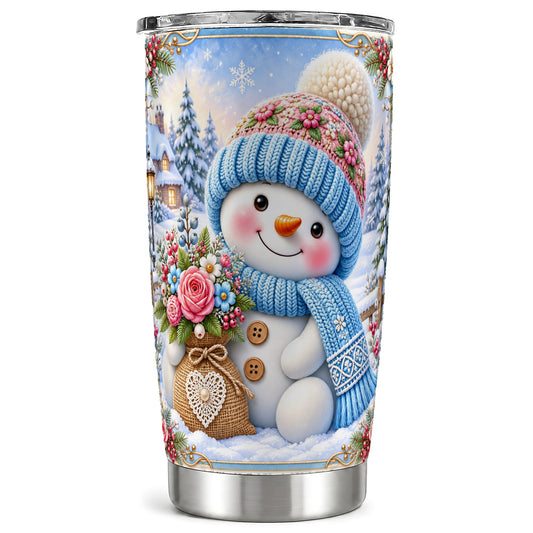 Snowman Bouquet Tumbler 20oz, Winter Tumbler, Stainless Steel Travel Cup