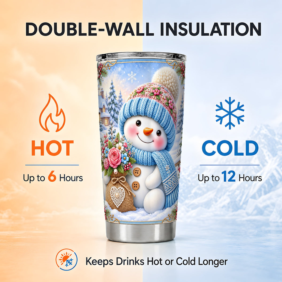 #pl[20oz|Steel] Snowman Bouquet Tumbler 20oz, Winter Tumbler, Stainless Steel Travel Cup