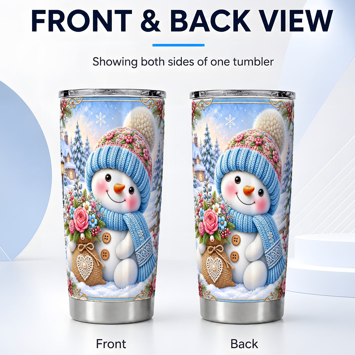 #pl[20oz|Steel] Snowman Bouquet Tumbler 20oz, Winter Tumbler, Stainless Steel Travel Cup