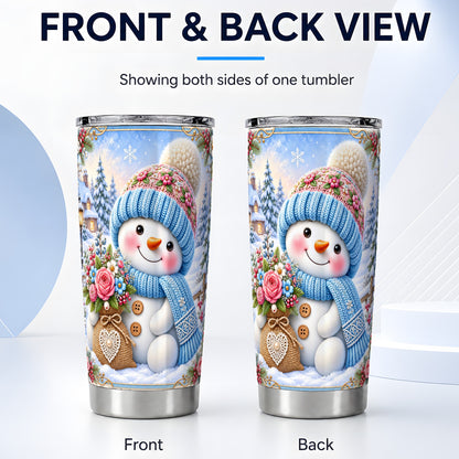 #pl[20oz|Steel] Snowman Bouquet Tumbler 20oz, Winter Tumbler, Stainless Steel Travel Cup
