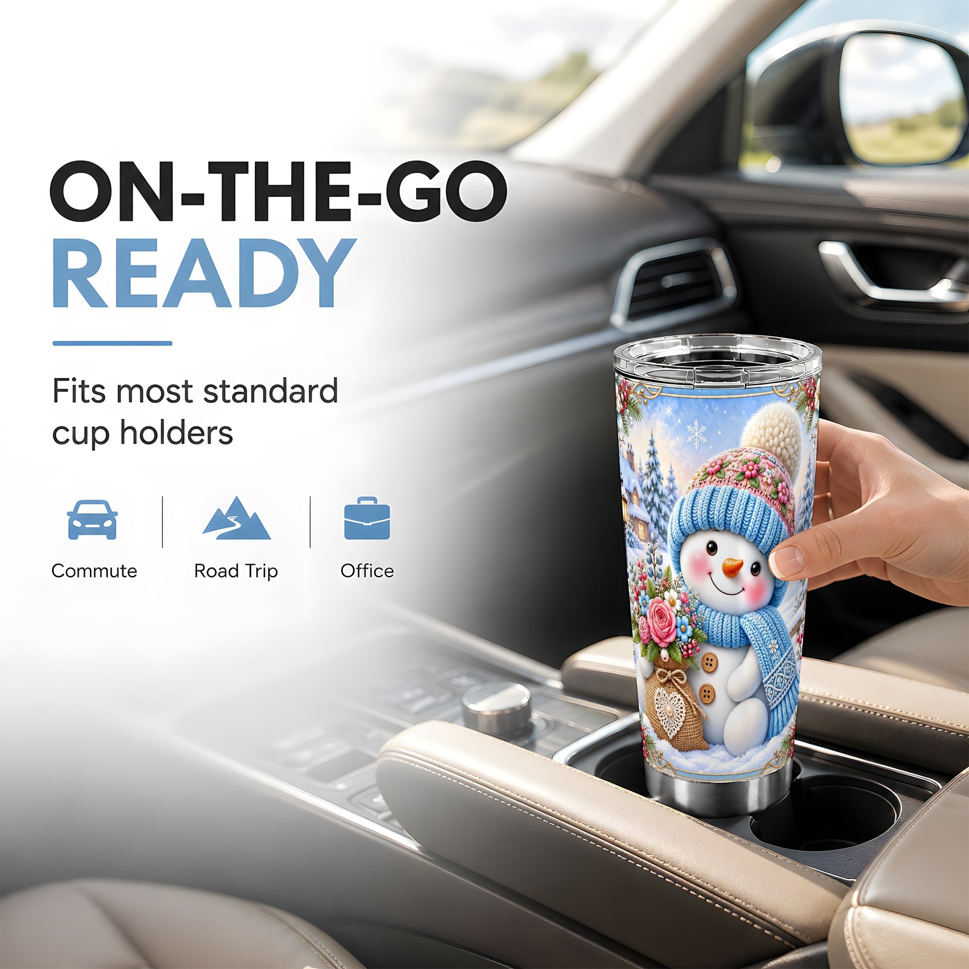 #pl[20oz|Steel] Snowman Bouquet Tumbler 20oz, Winter Tumbler, Stainless Steel Travel Cup