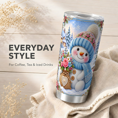 #pl[20oz|Steel] Snowman Bouquet Tumbler 20oz, Winter Tumbler, Stainless Steel Travel Cup