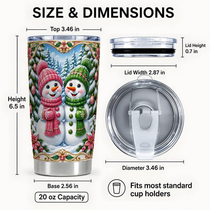 #pl[20oz|Steel] Snowman Couple Tumbler 20oz, Holiday Tumbler, Stainless Steel Travel Cup