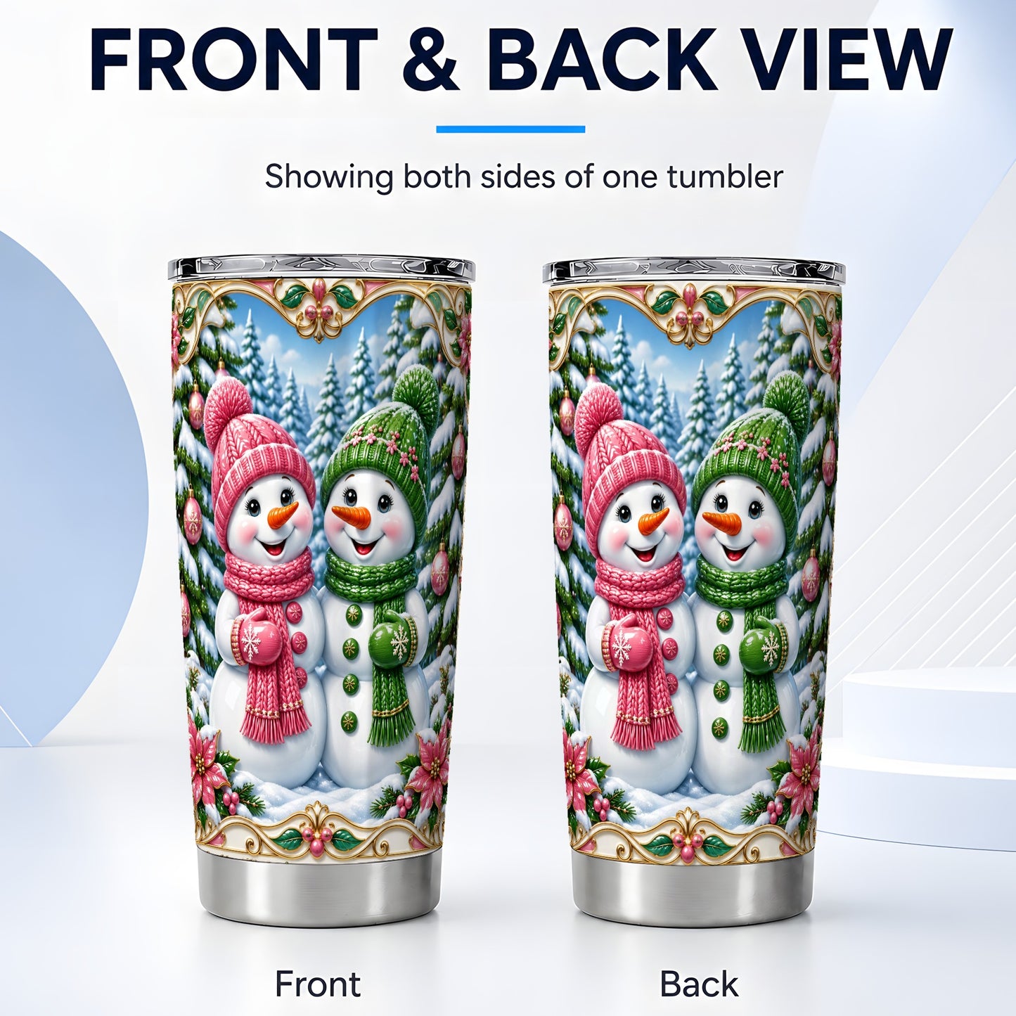 #pl[20oz|Steel] Snowman Couple Tumbler 20oz, Holiday Tumbler, Stainless Steel Travel Cup