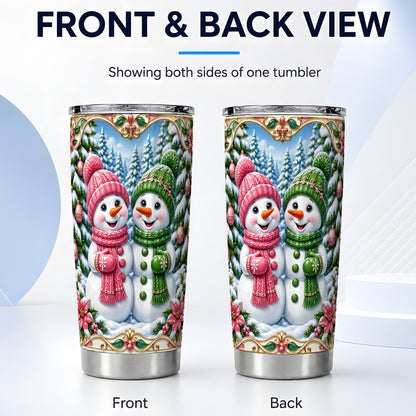 #pl[20oz|Steel] Snowman Couple Tumbler 20oz, Holiday Tumbler, Stainless Steel Travel Cup