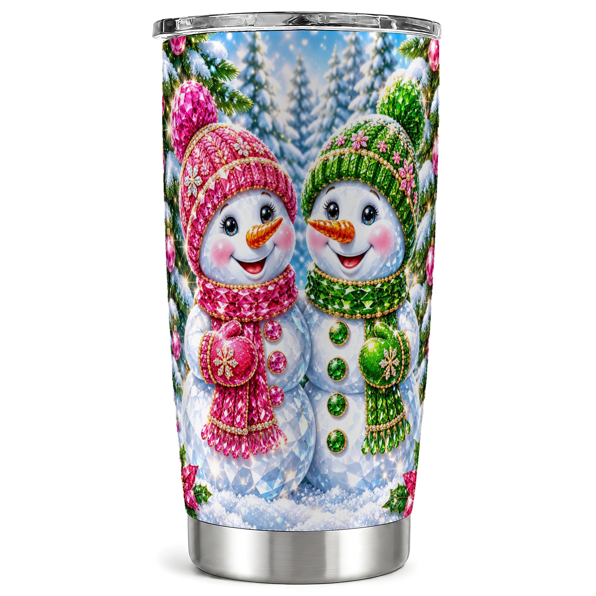 Jeweled Snowman Tumbler 20oz, Crystal Tumbler, Stainless Steel Travel Cup