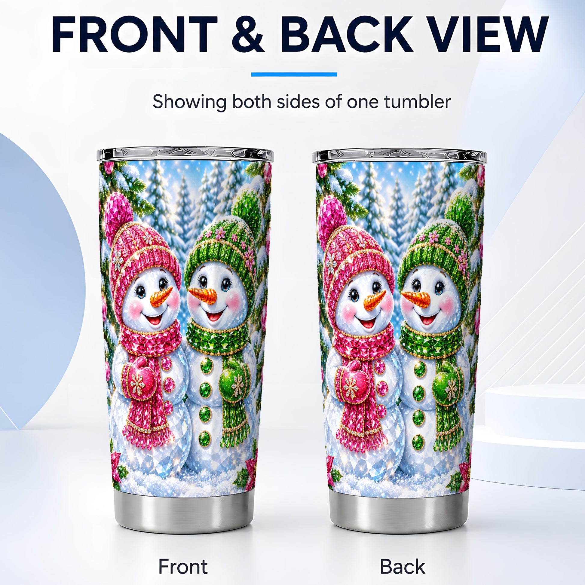 #pl[20oz|Steel] Jeweled Snowman Tumbler 20oz, Crystal Tumbler, Stainless Steel Travel Cup