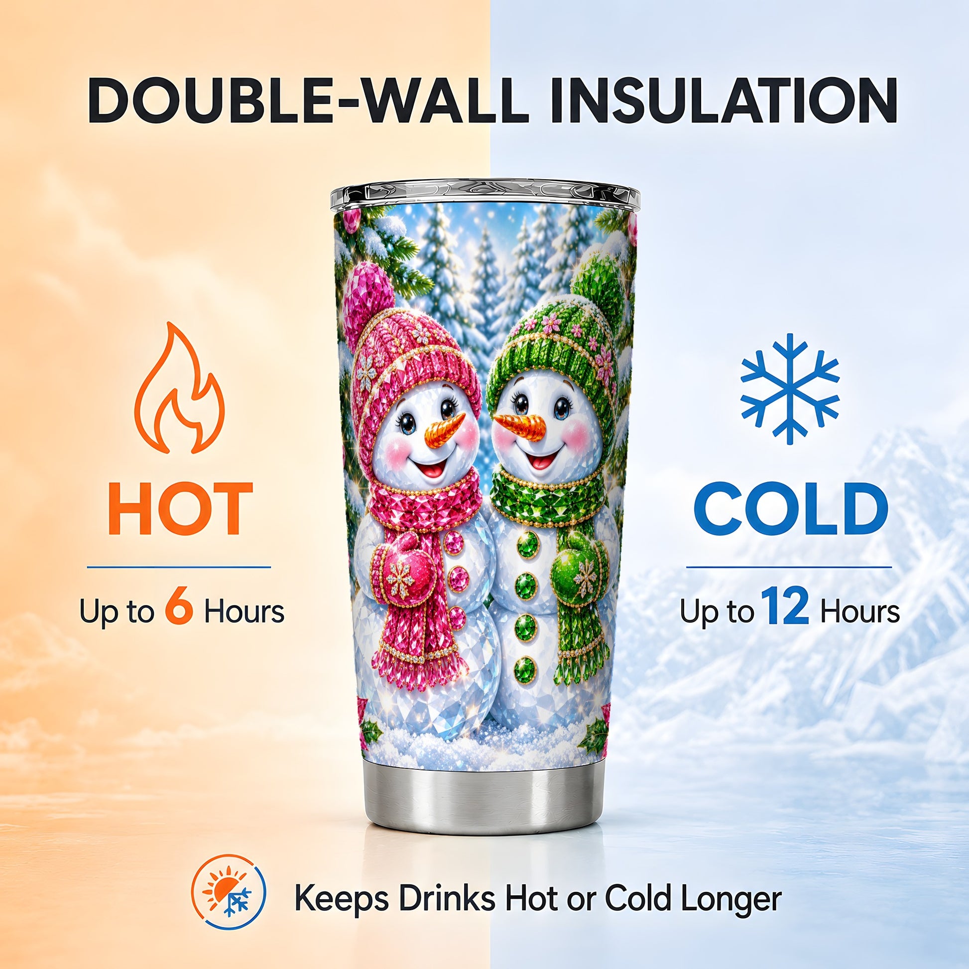 #pl[20oz|Steel] Jeweled Snowman Tumbler 20oz, Crystal Tumbler, Stainless Steel Travel Cup