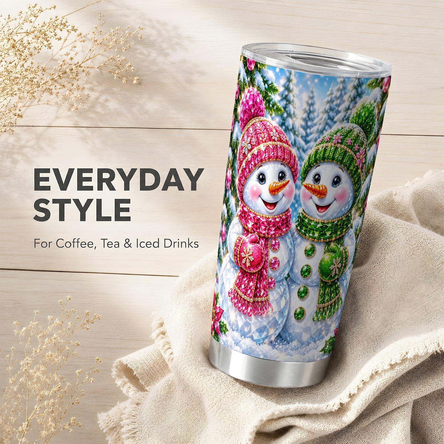 #pl[20oz|Steel] Jeweled Snowman Tumbler 20oz, Crystal Tumbler, Stainless Steel Travel Cup