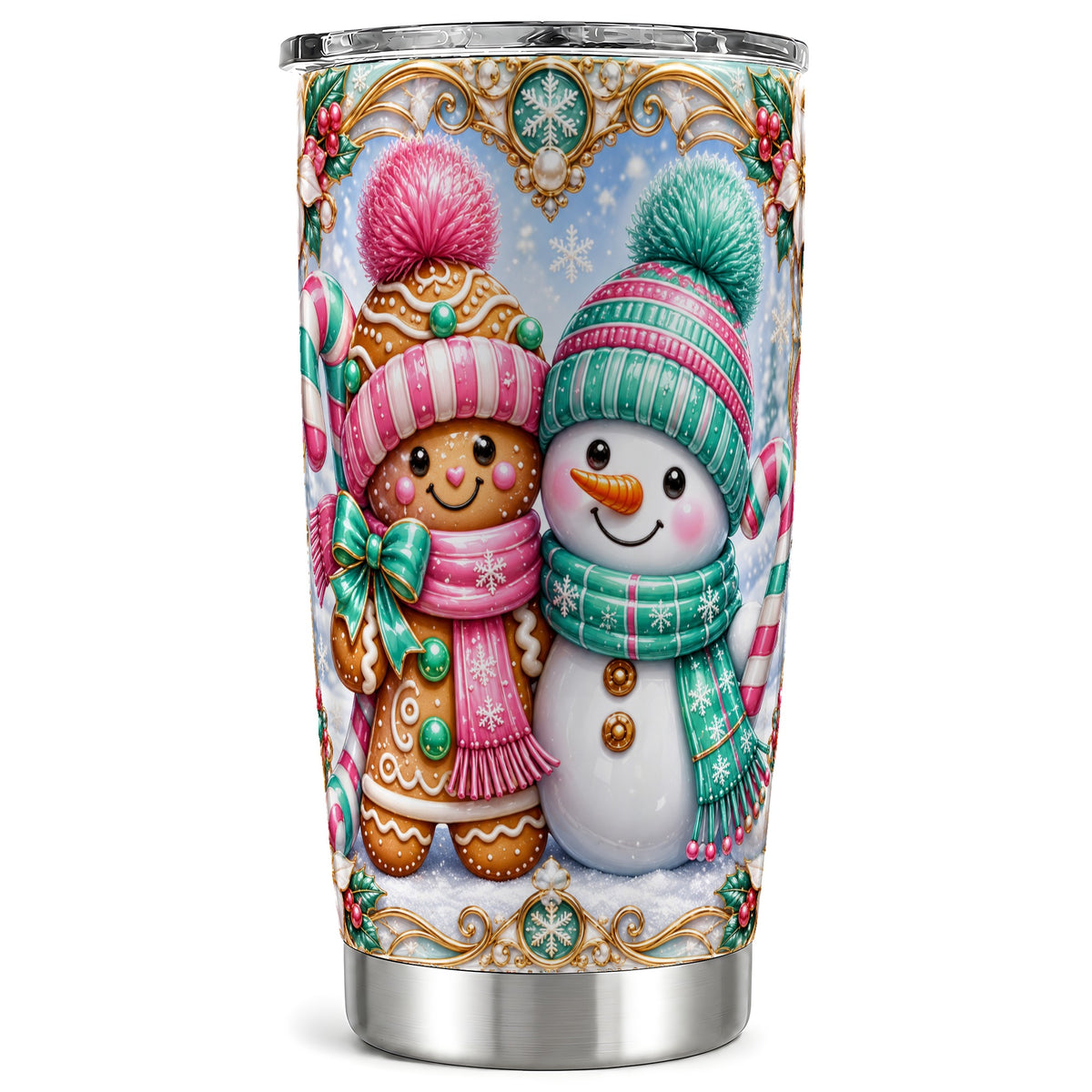 Gingerbread Snowman Tumbler 20oz, Candy Tumbler, Stainless Steel Travel Cup
