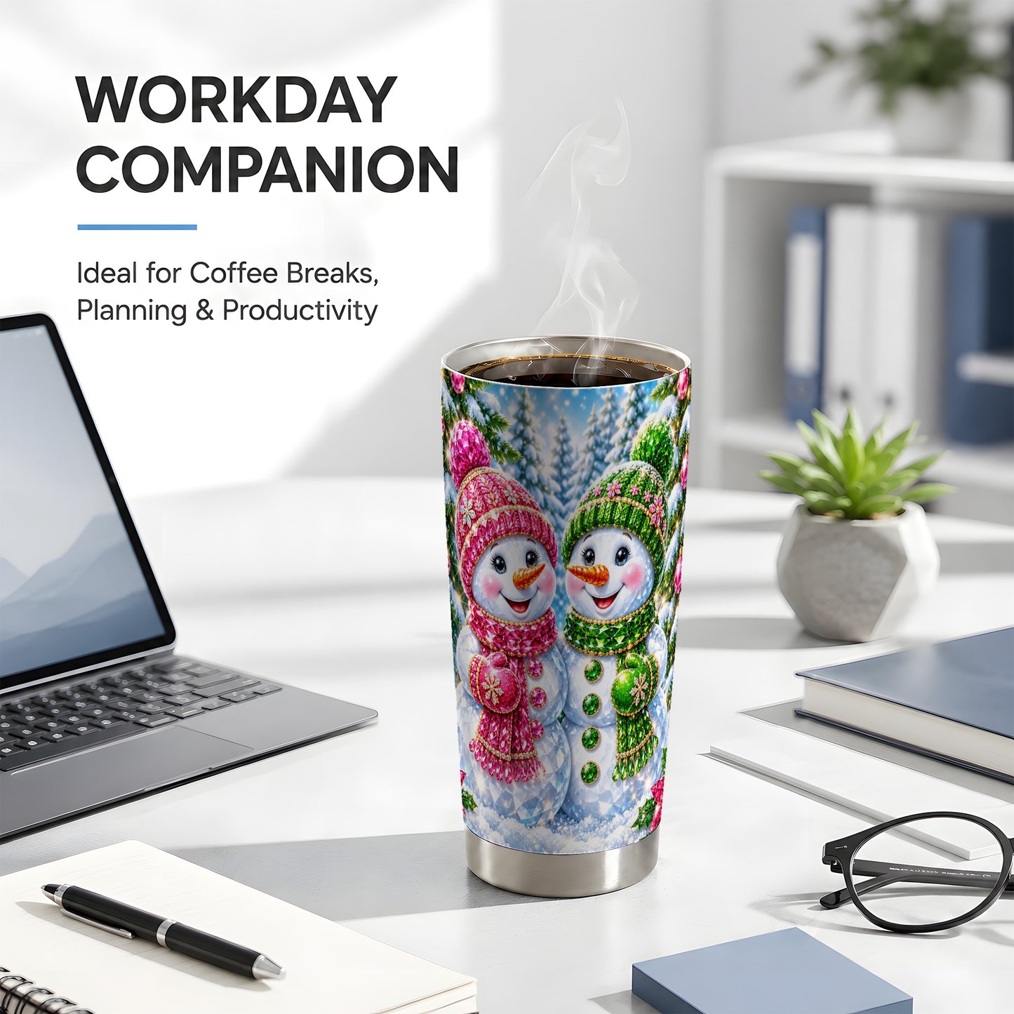 #pl[20oz|Steel] Jeweled Snowman Tumbler 20oz, Crystal Tumbler, Stainless Steel Travel Cup