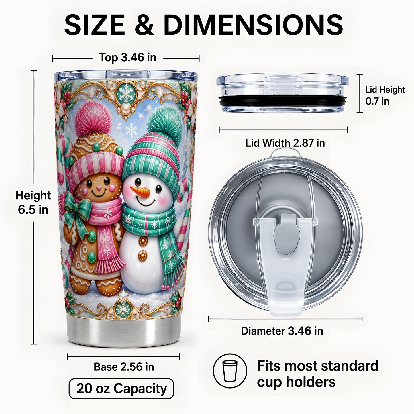 #pl[20oz|Steel] Gingerbread Snowman Tumbler 20oz, Candy Tumbler, Stainless Steel Travel Cup