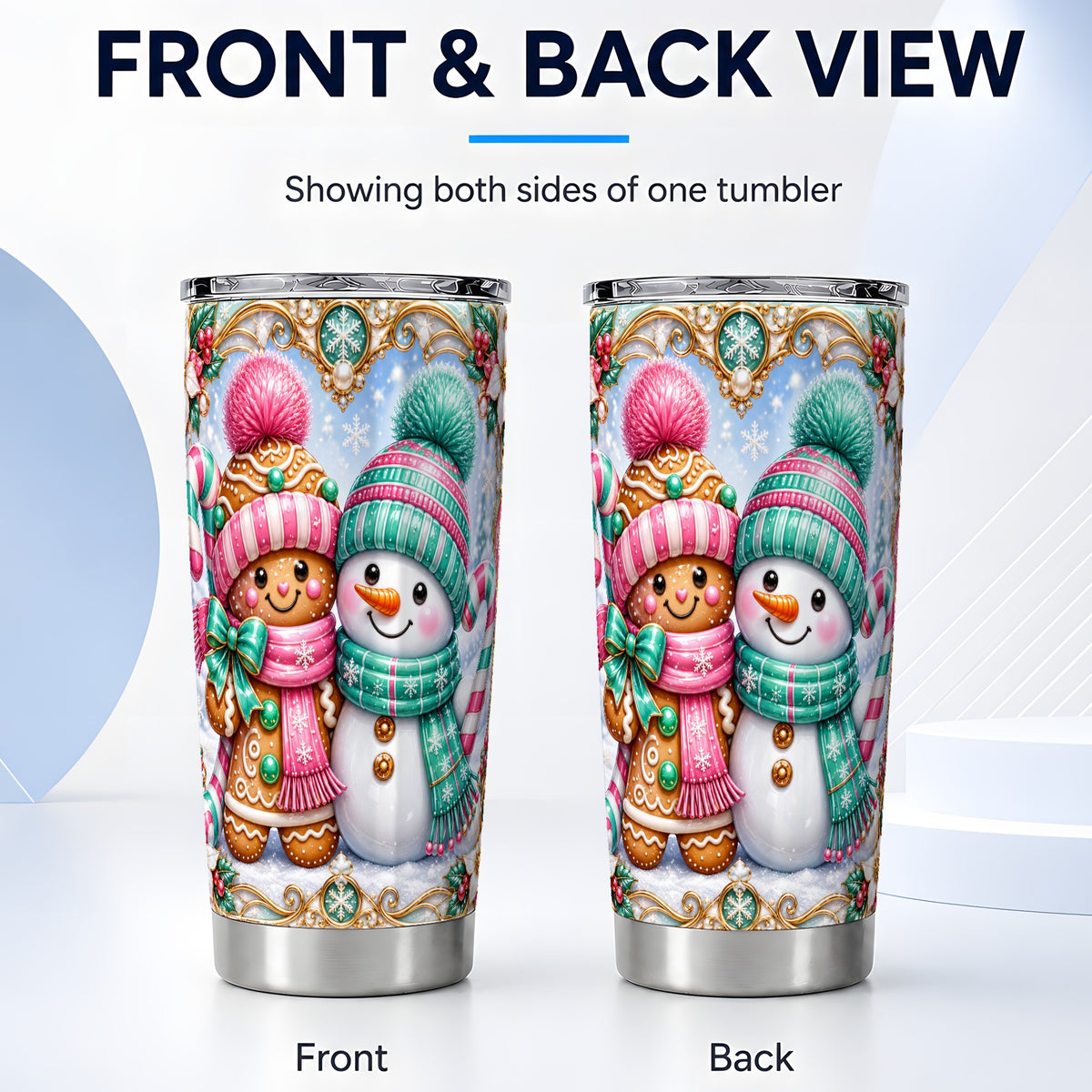 #pl[20oz|Steel] Gingerbread Snowman Tumbler 20oz, Candy Tumbler, Stainless Steel Travel Cup