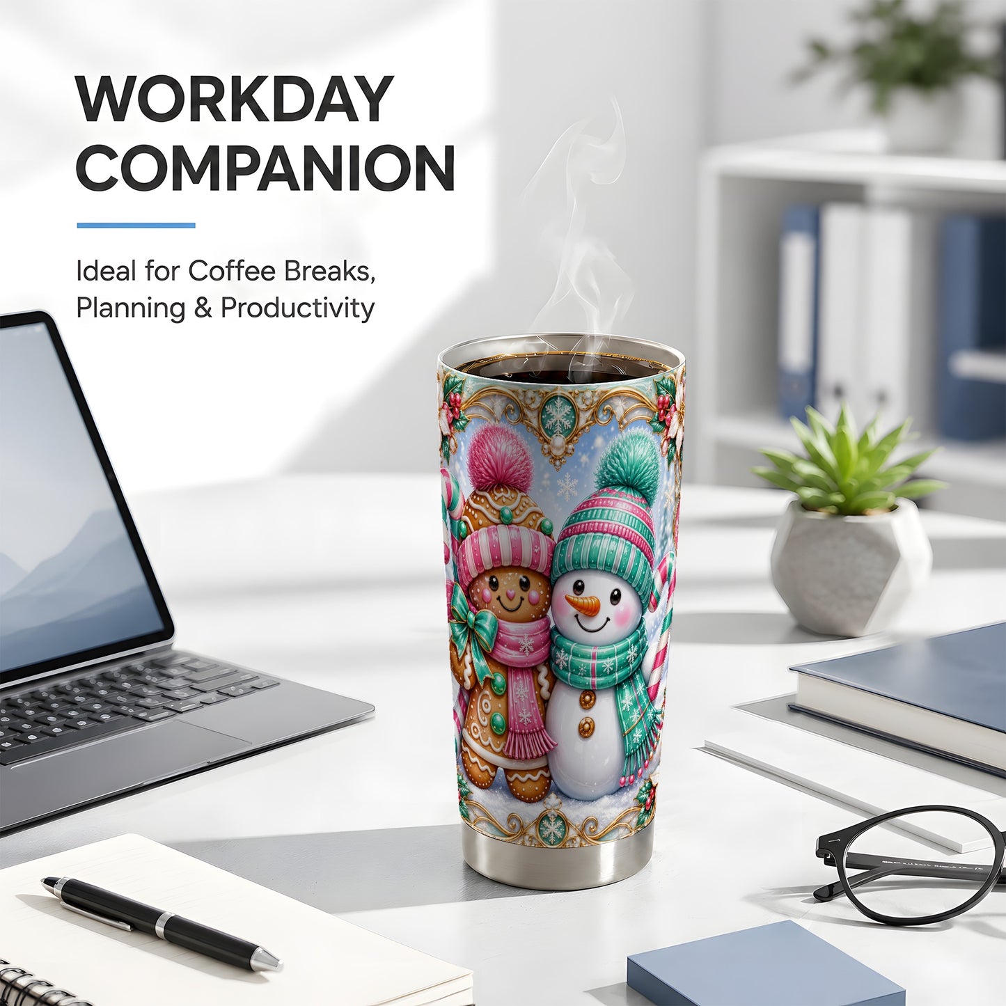 #pl[20oz|Steel] Gingerbread Snowman Tumbler 20oz, Candy Tumbler, Stainless Steel Travel Cup