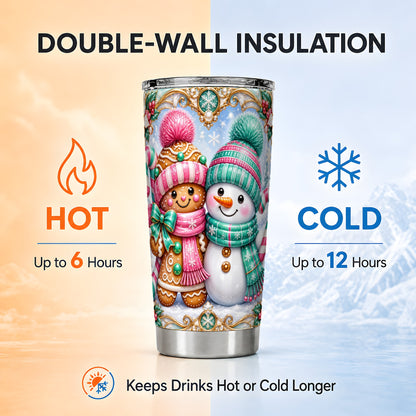 #pl[20oz|Steel] Gingerbread Snowman Tumbler 20oz, Candy Tumbler, Stainless Steel Travel Cup