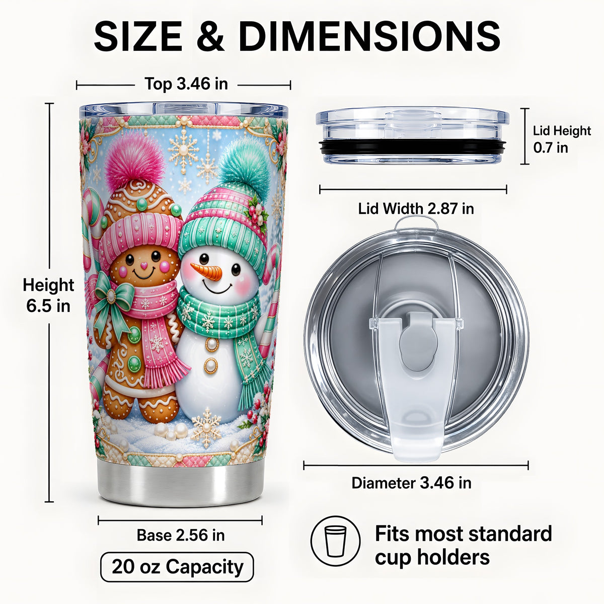 #pl[20oz|Steel] Gingerbread Tumbler 20oz, Snowman Tumbler, Stainless Steel Travel Cup