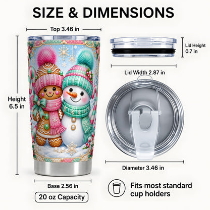 #pl[20oz|Steel] Gingerbread Tumbler 20oz, Snowman Tumbler, Stainless Steel Travel Cup