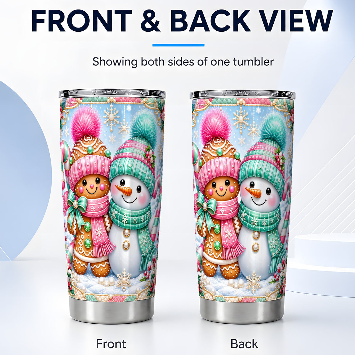 #pl[20oz|Steel] Gingerbread Tumbler 20oz, Snowman Tumbler, Stainless Steel Travel Cup