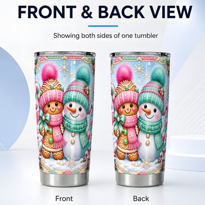 #pl[20oz|Steel] Gingerbread Tumbler 20oz, Snowman Tumbler, Stainless Steel Travel Cup