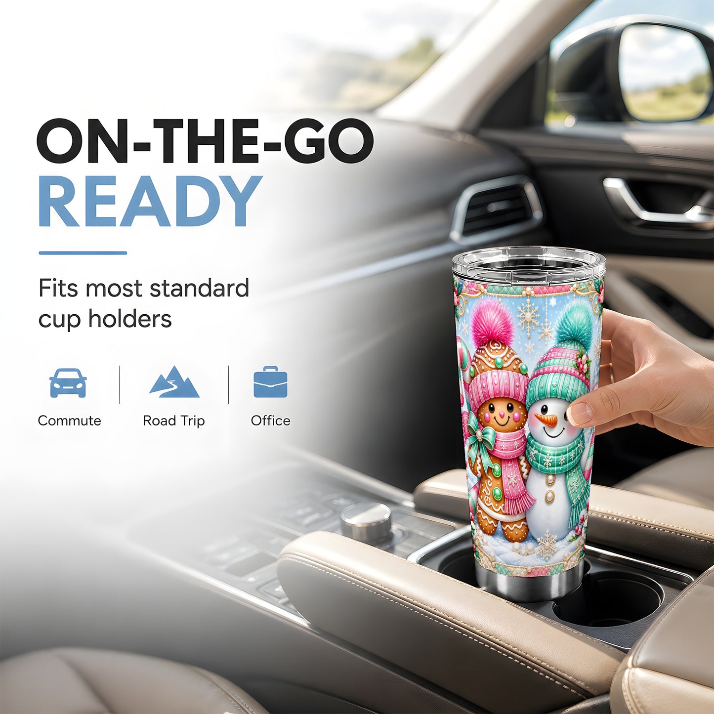#pl[20oz|Steel] Gingerbread Tumbler 20oz, Snowman Tumbler, Stainless Steel Travel Cup