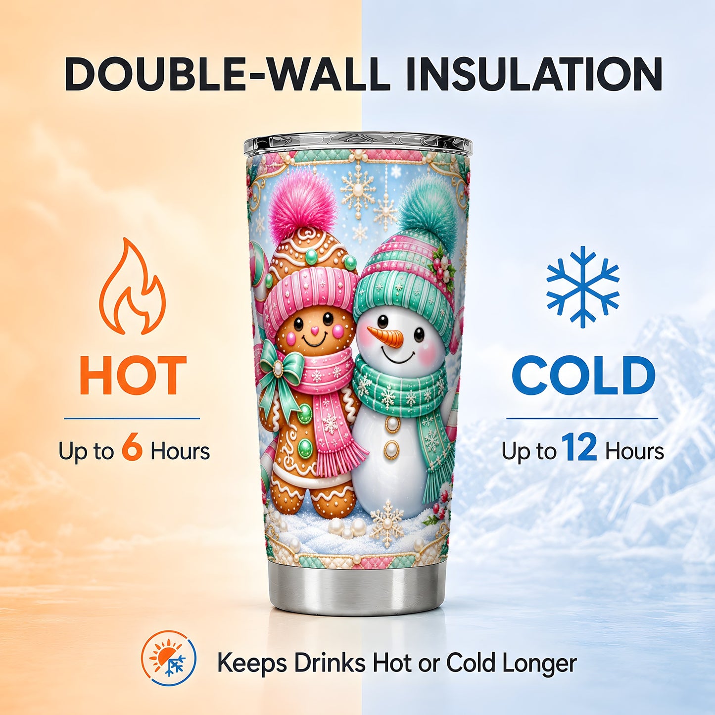 #pl[20oz|Steel] Gingerbread Tumbler 20oz, Snowman Tumbler, Stainless Steel Travel Cup