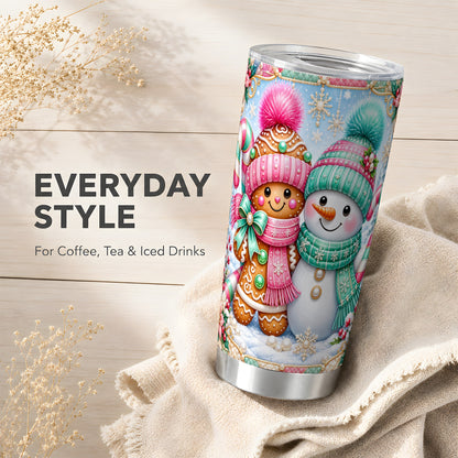#pl[20oz|Steel] Gingerbread Tumbler 20oz, Snowman Tumbler, Stainless Steel Travel Cup