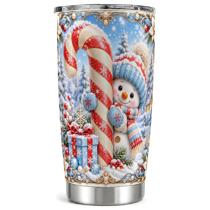 Candy Cane Tumbler 20oz, Snowman Tumbler, Stainless Steel Travel Cup