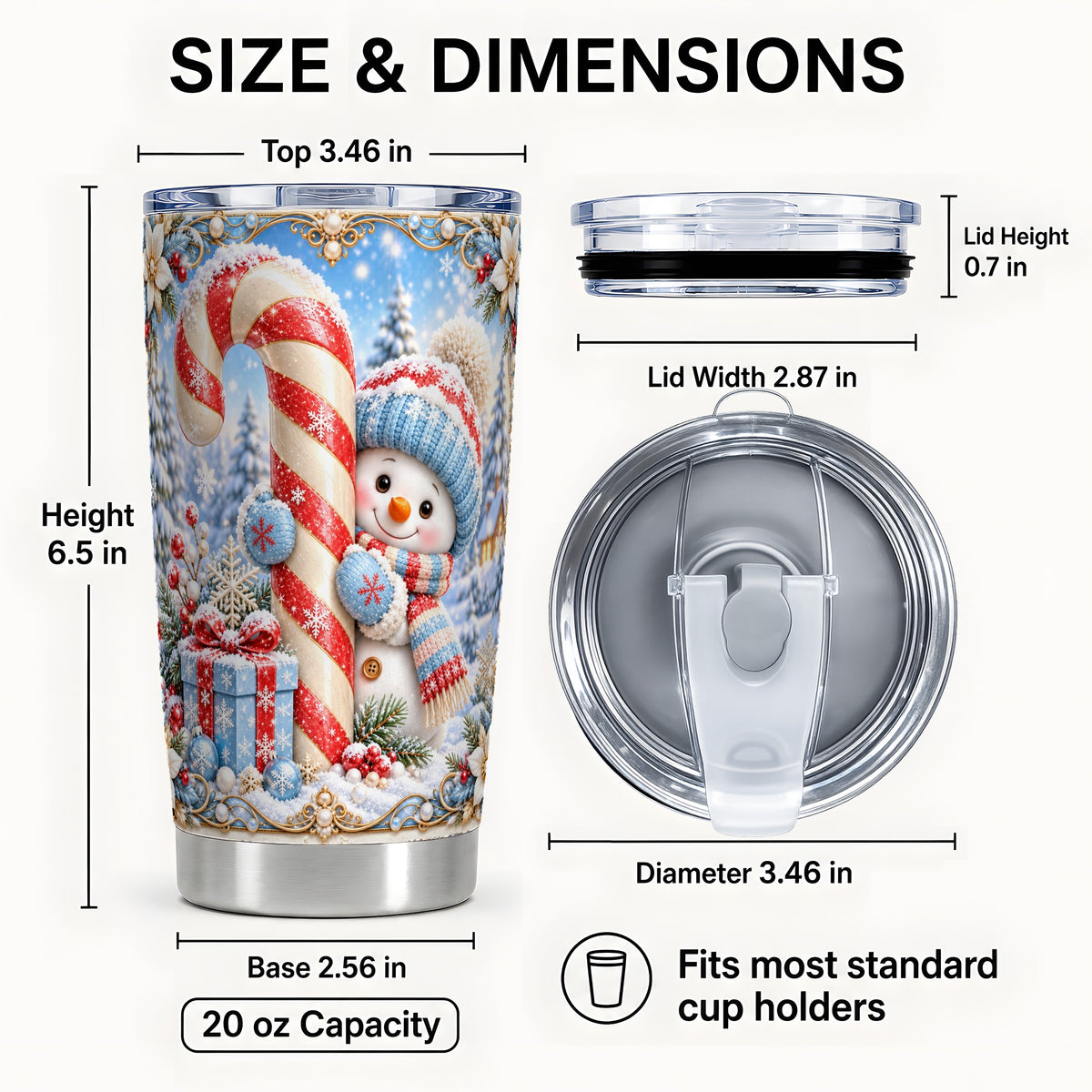 #pl[20oz|Steel] Candy Cane Tumbler 20oz, Snowman Tumbler, Stainless Steel Travel Cup