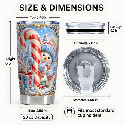 #pl[20oz|Steel] Candy Cane Tumbler 20oz, Snowman Tumbler, Stainless Steel Travel Cup
