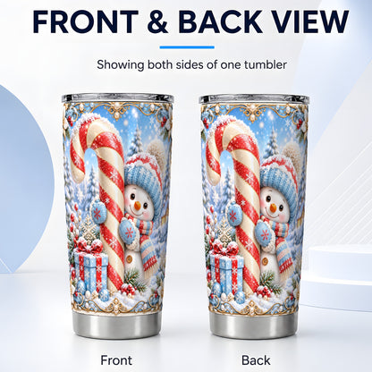 #pl[20oz|Steel] Candy Cane Tumbler 20oz, Snowman Tumbler, Stainless Steel Travel Cup