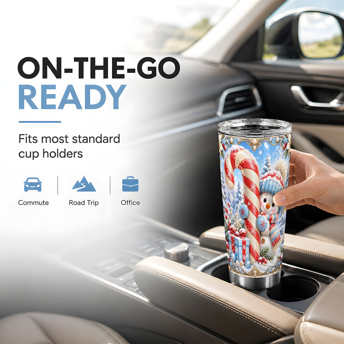 #pl[20oz|Steel] Candy Cane Tumbler 20oz, Snowman Tumbler, Stainless Steel Travel Cup