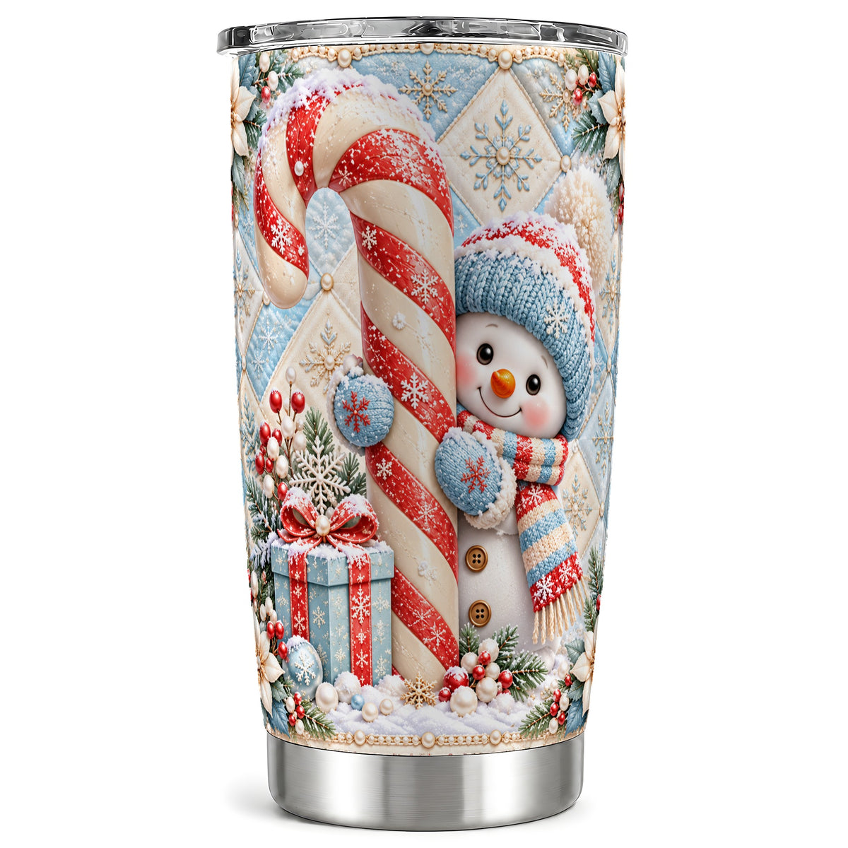 Candy Cane Tumbler 20oz, Snowman Tumbler, Stainless Steel Travel Cup