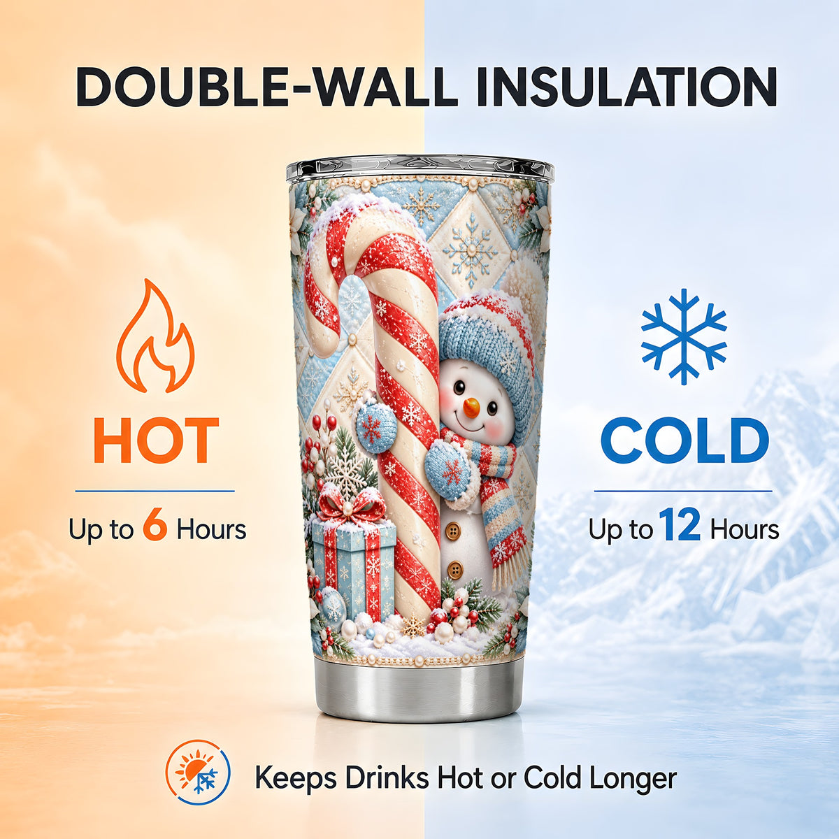 #pl[20oz|Steel] Candy Cane Tumbler 20oz, Snowman Tumbler, Stainless Steel Travel Cup