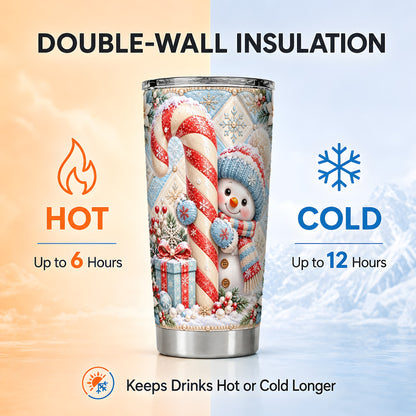 #pl[20oz|Steel] Candy Cane Tumbler 20oz, Snowman Tumbler, Stainless Steel Travel Cup