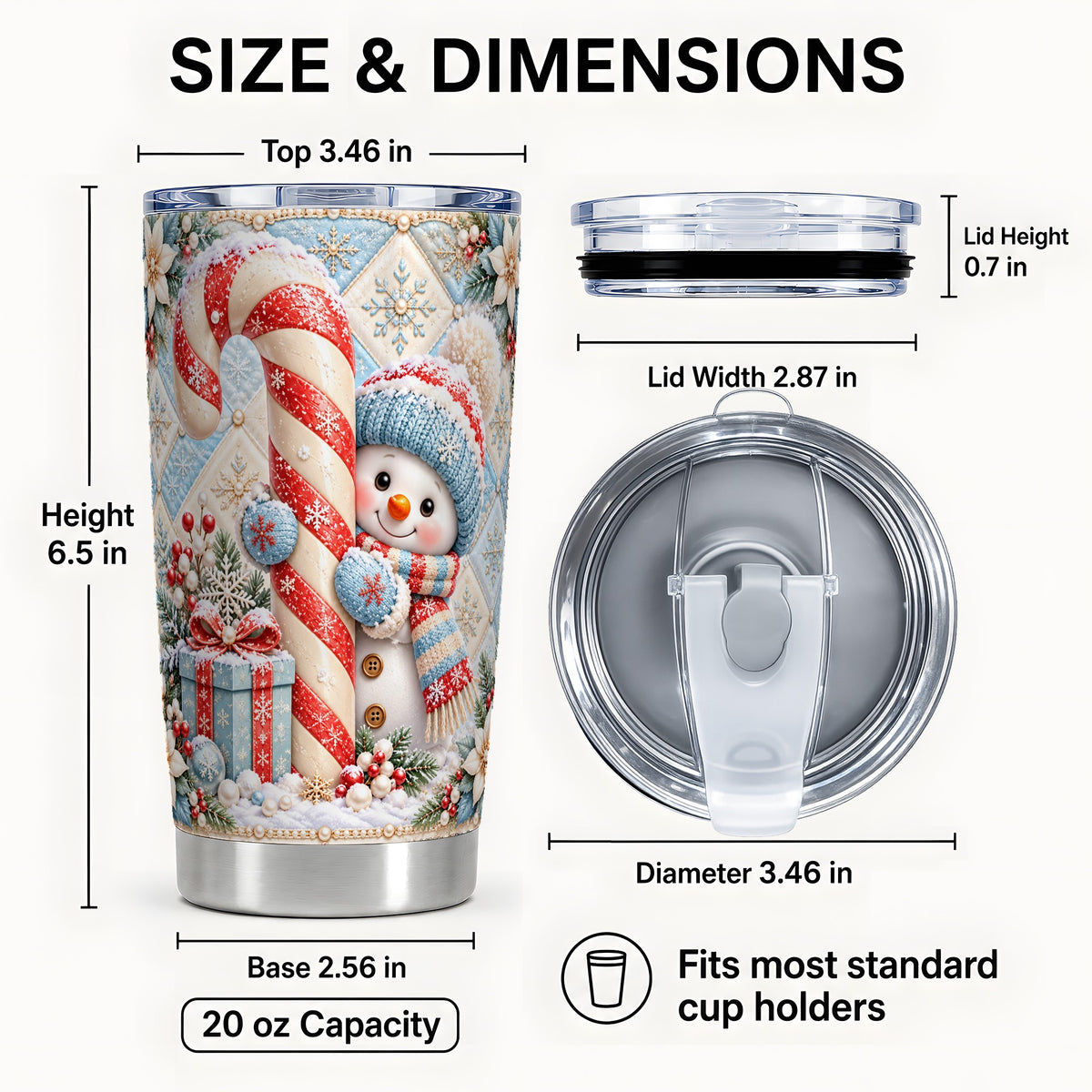 #pl[20oz|Steel] Candy Cane Tumbler 20oz, Snowman Tumbler, Stainless Steel Travel Cup