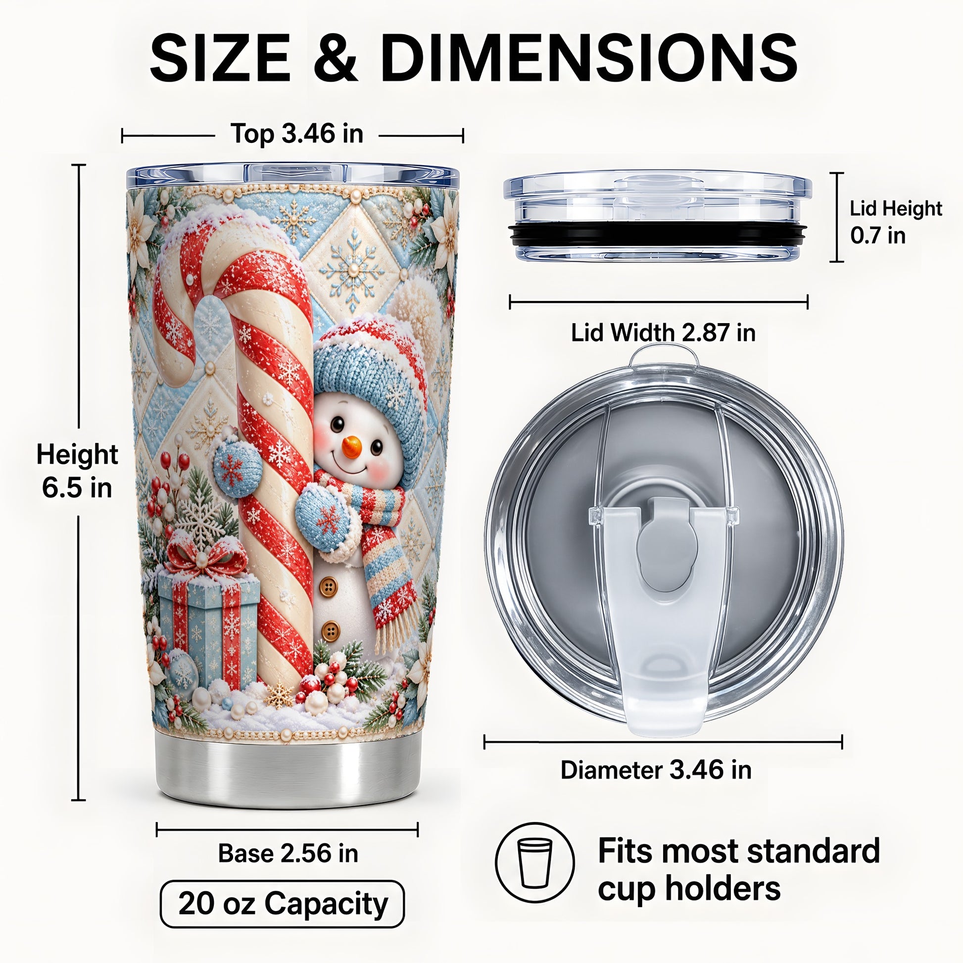 #pl[20oz|Steel] Candy Cane Tumbler 20oz, Snowman Tumbler, Stainless Steel Travel Cup
