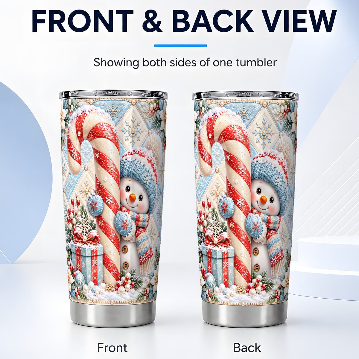 #pl[20oz|Steel] Candy Cane Tumbler 20oz, Snowman Tumbler, Stainless Steel Travel Cup